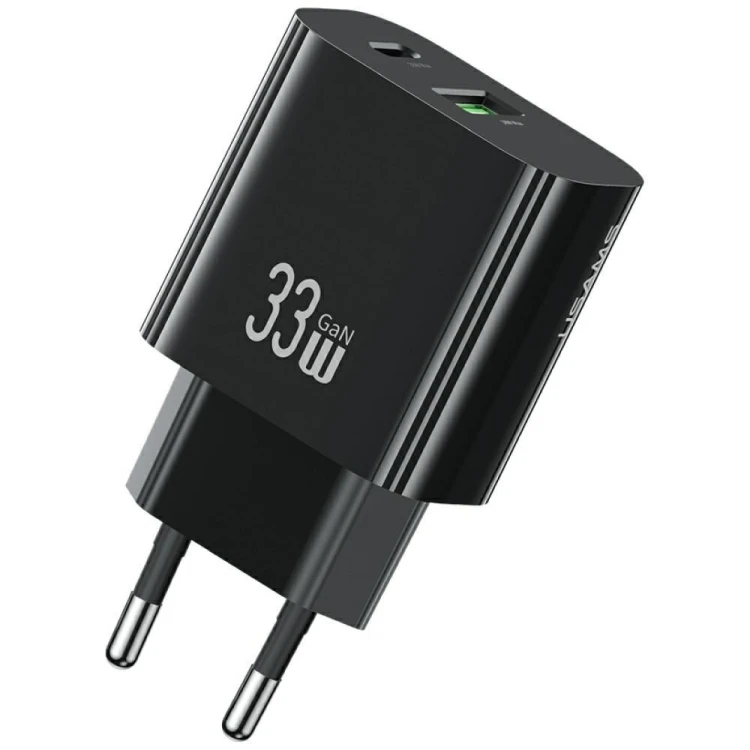 USAMS Ładowarka sieciowa T65 33W Fast Charging 1xUSB-C 1xUSB-A czarna