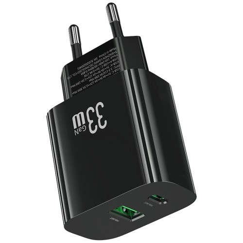 USAMS Ładowarka sieciowa T65 33W Fast Charging 1xUSB-C 1xUSB-A czarna