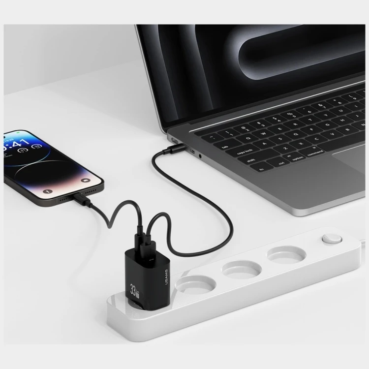 USAMS Ładowarka sieciowa T65 33W Fast Charging 1xUSB-C 1xUSB-A czarna