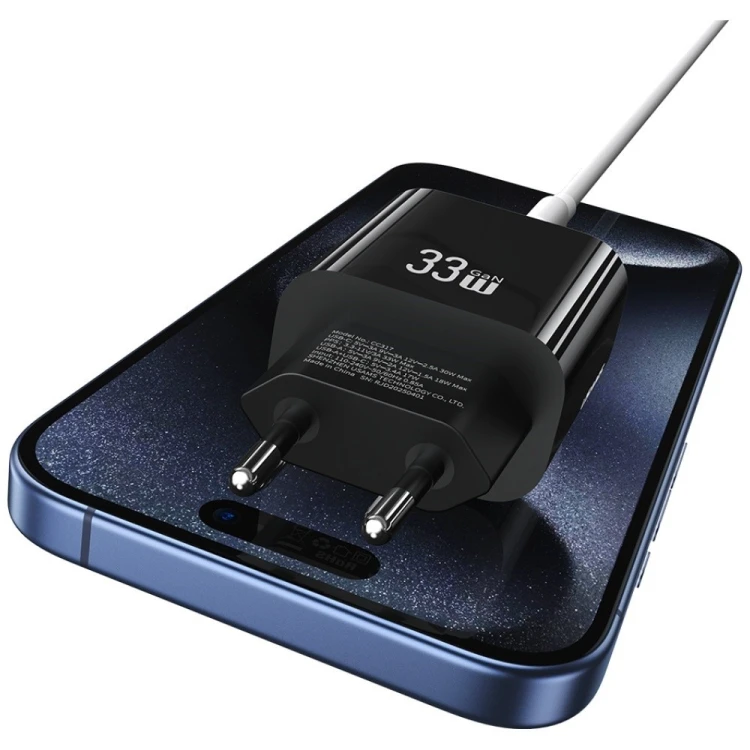 USAMS Ładowarka sieciowa T65 33W Fast Charging 1xUSB-C 1xUSB-A czarna