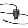 USAMS Ładowarka sieciowa JC Series CC264 30W GaN Fast Charger wbudowanykabel USB-C czarna