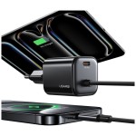 USAMS Ładowarka sieciowa JC Series CC264 30W GaN Fast Charger wbudowanykabel USB-C czarna