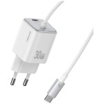 USAMS Ładowarka sieciowa JC Series CC264 30W GaN Fast Charge wbudowany kabel USB-C biała