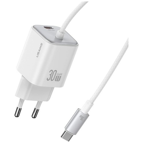 USAMS Ładowarka sieciowa JC Series CC264 30W GaN Fast Charge wbudowany kabel USB-C biała