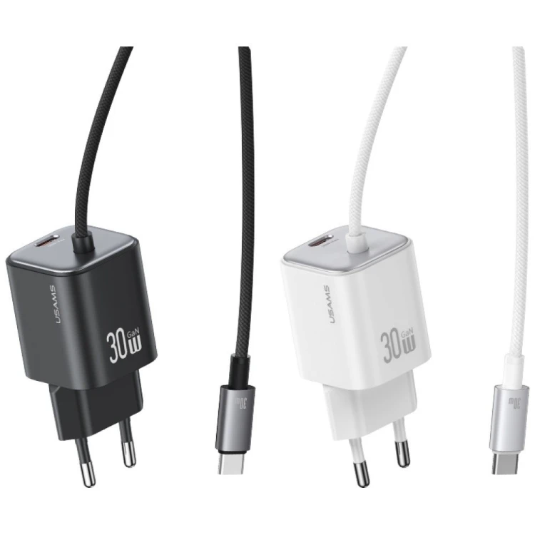 USAMS Ładowarka sieciowa JC Series CC264 30W GaN Fast Charge wbudowany kabel USB-C biała