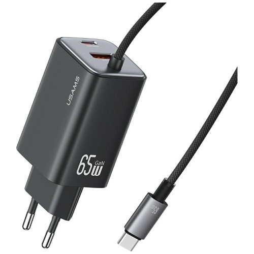 USAMS Ładowarka sieciowa JC Series CC266 65W GaN Fast Charger wbudowanykabel USB-C czarny