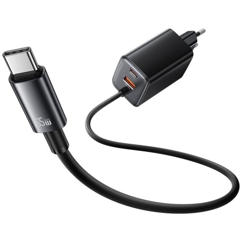 USAMS Ładowarka sieciowa JC Series CC266 65W GaN Fast Charger wbudowanykabel USB-C czarny