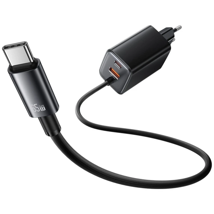 USAMS Ładowarka sieciowa JC Series CC266 65W GaN Fast Charger wbudowanykabel USB-C czarny