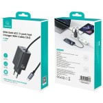 USAMS Ładowarka sieciowa JC Series CC266 65W GaN Fast Charger wbudowanykabel USB-C czarny
