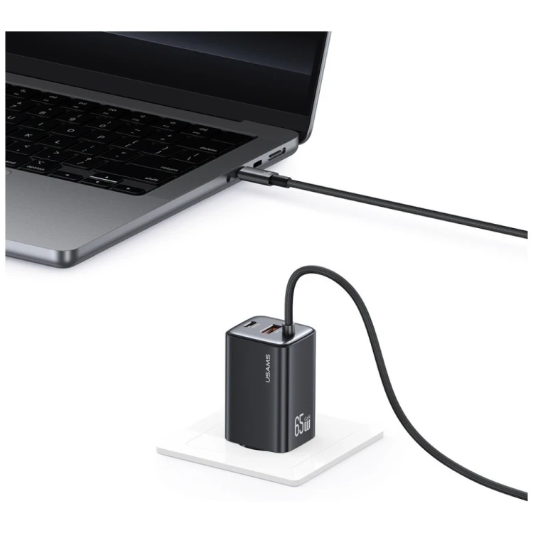 USAMS Ładowarka sieciowa JC Series CC266 65W GaN Fast Charger wbudowanykabel USB-C biała