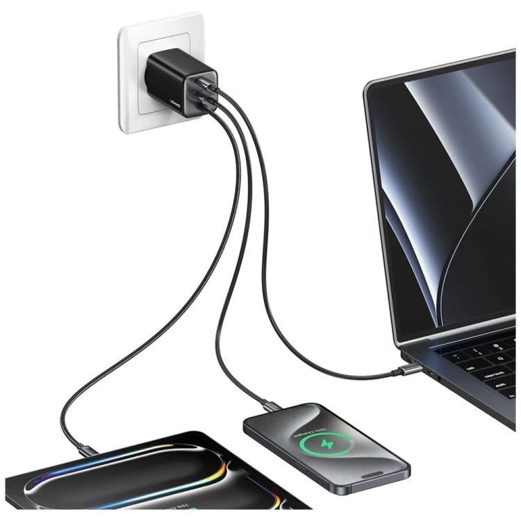 USAMS Ładowarka sieciowa JC Series CC266 65W GaN Fast Charger wbudowanykabel USB-C biała