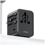 USAMS Ładowarka travel adapter 17W CC308 USB-C + USB-A 4w1 US/AU/EU/UK czarna