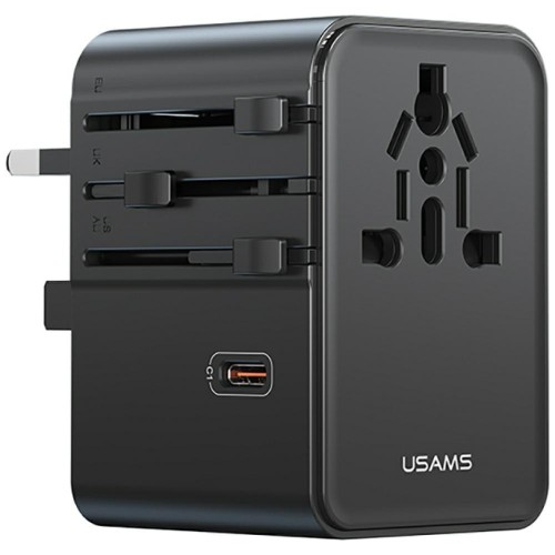 USAMS Ładowarka Travel Adapter 70W US/AU/EU/UK 3xUSB-C 4w1 czarny