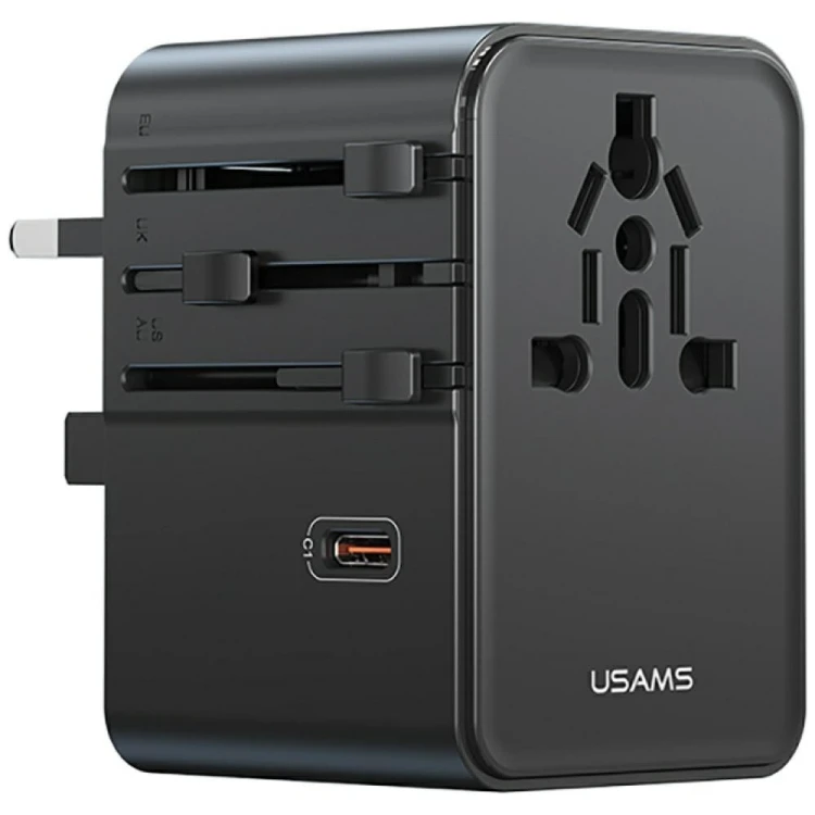 USAMS Ładowarka Travel Adapter 70W US/AU/EU/UK 3xUSB-C 4w1 czarny