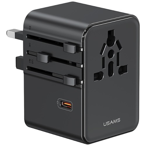 USAMS Ładowarka Travel Adapter 70W US/AU/EU/UK 3xUSB-C 4w1 czarny