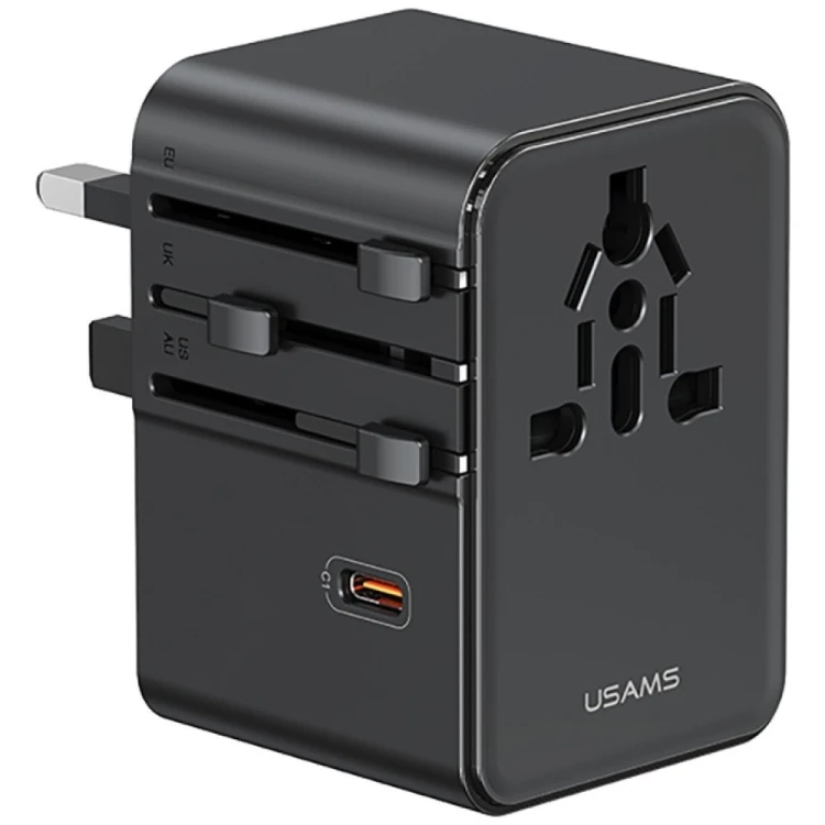 USAMS Ładowarka Travel Adapter 70W US/AU/EU/UK 3xUSB-C 4w1 czarny