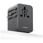 USAMS Ładowarka Travel Adapter 70W US/AU/EU/UK 3xUSB-C 4w1 czarny