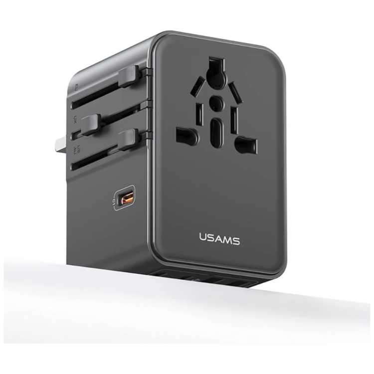 USAMS Ładowarka Travel Adapter 70W US/AU/EU/UK 3xUSB-C 4w1 czarny