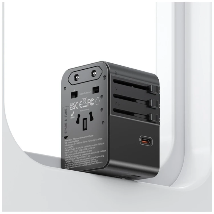 USAMS Ładowarka Travel Adapter 70W US/AU/EU/UK 3xUSB-C 4w1 czarny
