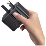 USAMS Ładowarka Travel Adapter 70W US/AU/EU/UK 3xUSB-C 4w1 czarny