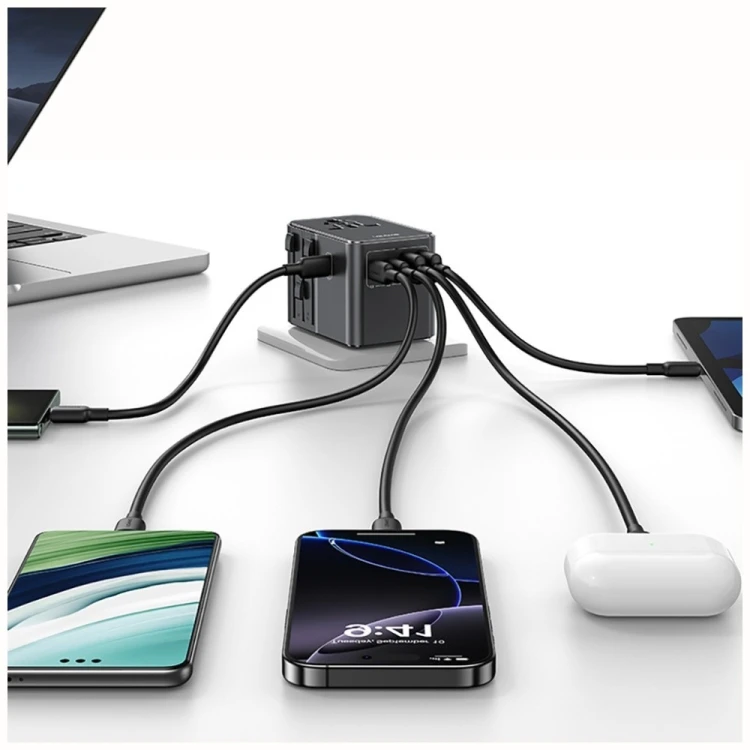 USAMS Ładowarka Travel Adapter 70W US/AU/EU/UK 3xUSB-C 4w1 czarny