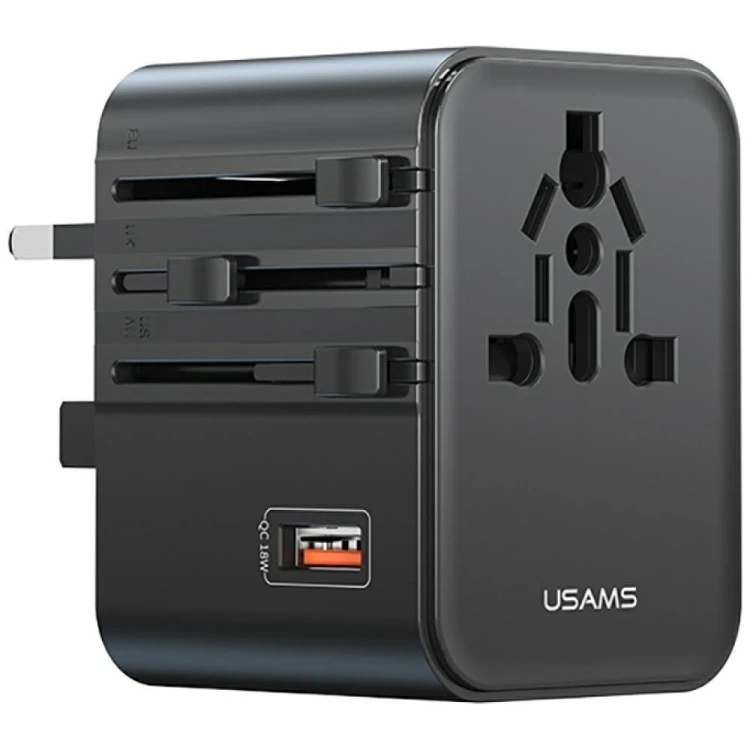 USAMS Ładowarka Travel Adapter 25W US/AU/EU/UK 2xUSB-C czarny 4w1