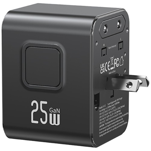USAMS Ładowarka Travel Adapter 25W US/AU/EU/UK 2xUSB-C czarny 4w1