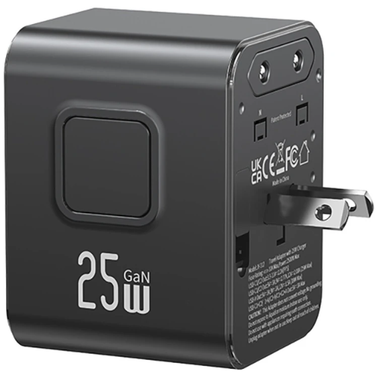 USAMS Ładowarka Travel Adapter 25W US/AU/EU/UK 2xUSB-C czarny 4w1