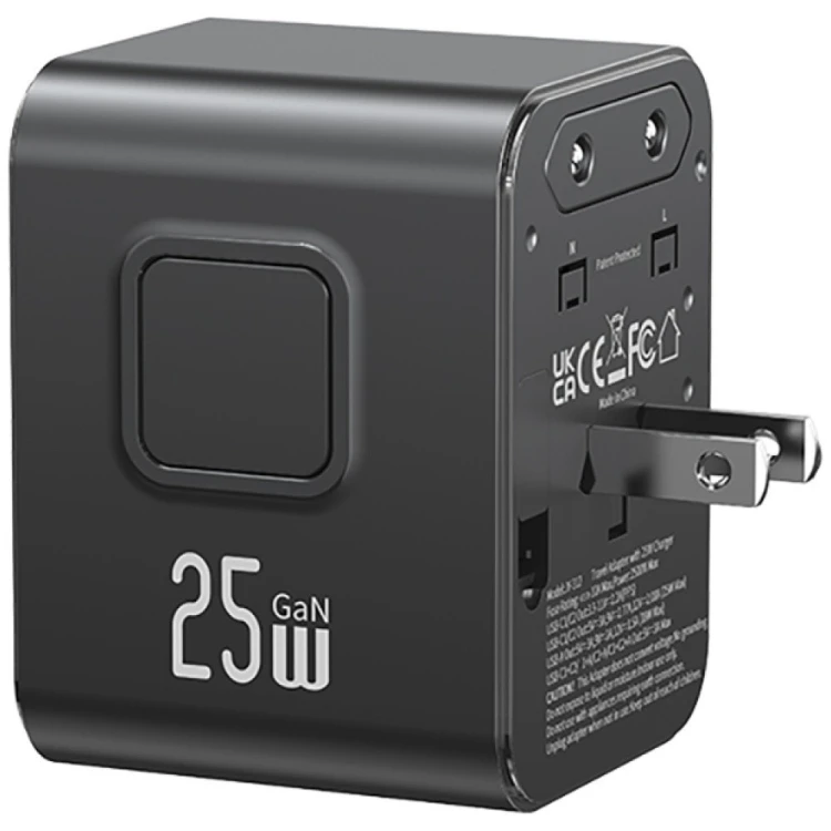 USAMS Ładowarka Travel Adapter 25W US/AU/EU/UK 2xUSB-C czarny 4w1