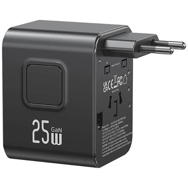 USAMS Ładowarka Travel Adapter 25W US/AU/EU/UK 2xUSB-C czarny 4w1