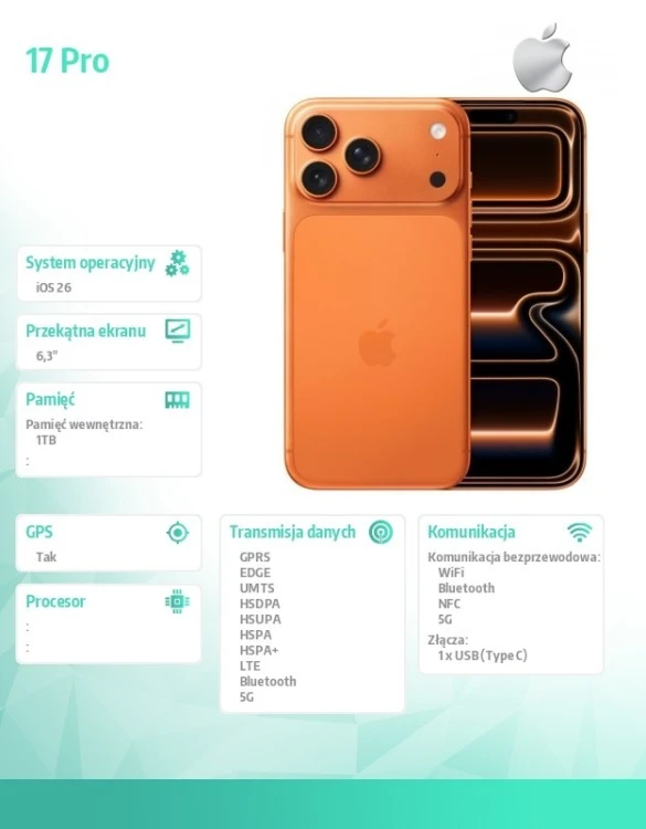 Apple iPhone 17 PRO 1TB Kosmiczny pomarańcz