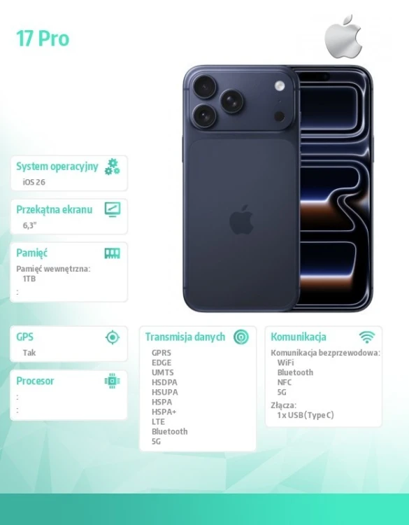Apple iPhone 17 PRO 1TB Głębinowy błękit