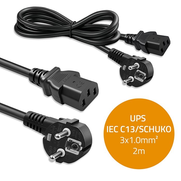 Qoltec Kabel zasilający | wtyczka kątowa SCHUKO CEE 7/7 (E/F) | IEC C13 | 3x1.0mm2 | Czysta miedź CU | 2m