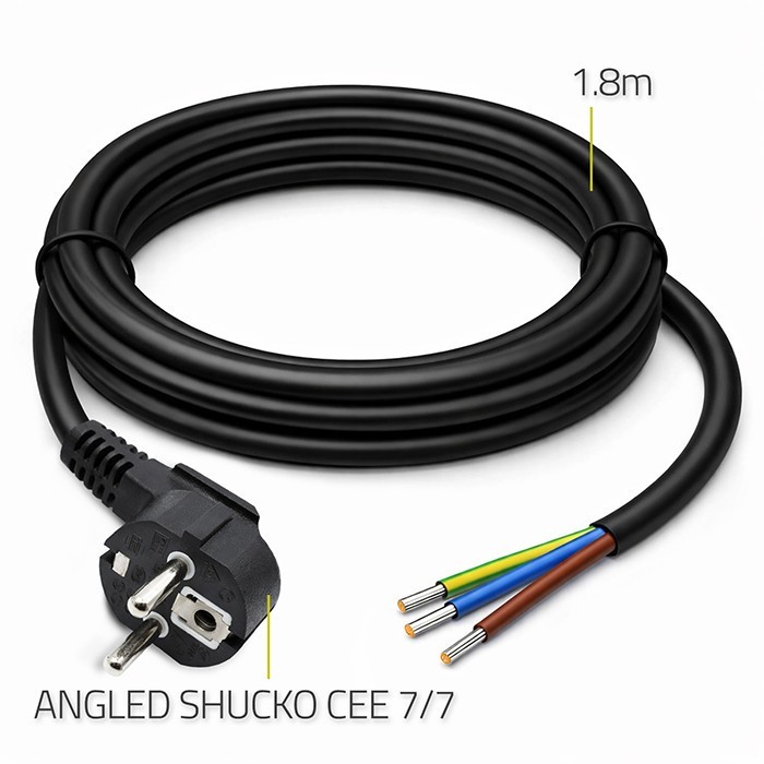 Qoltec Kabel zasilający | wtyczka kątowa SCHUKO CEE 7/7 (E/F) | miedź Cu| odizolowany lutowany | 3x1.0mm2 | 1.8m