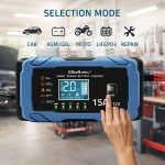 Qoltec Ładowarka 12V 15A | Prostownik z funkcją naprawy | AGM GEL       LiFePO4 | 9-stopniowe ładowanie