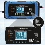 Qoltec Ładowarka 12V 15A | Prostownik z funkcją naprawy | AGM GEL       LiFePO4 | 9-stopniowe ładowanie