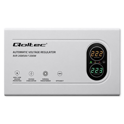 Qoltec Stabilizator napięcia AVR 2000VA | 1200W | Toroidalny transformator