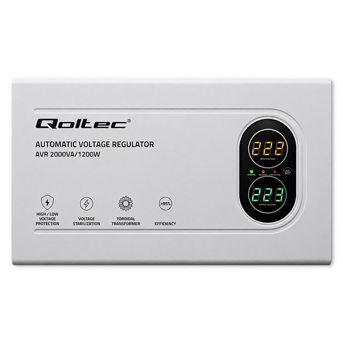 Qoltec Stabilizator napięcia AVR 2000VA | 1200W | Toroidalny transformator
