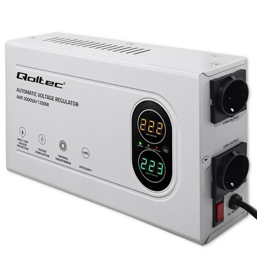 Qoltec Stabilizator napięcia AVR 2000VA | 1200W | Toroidalny transformator