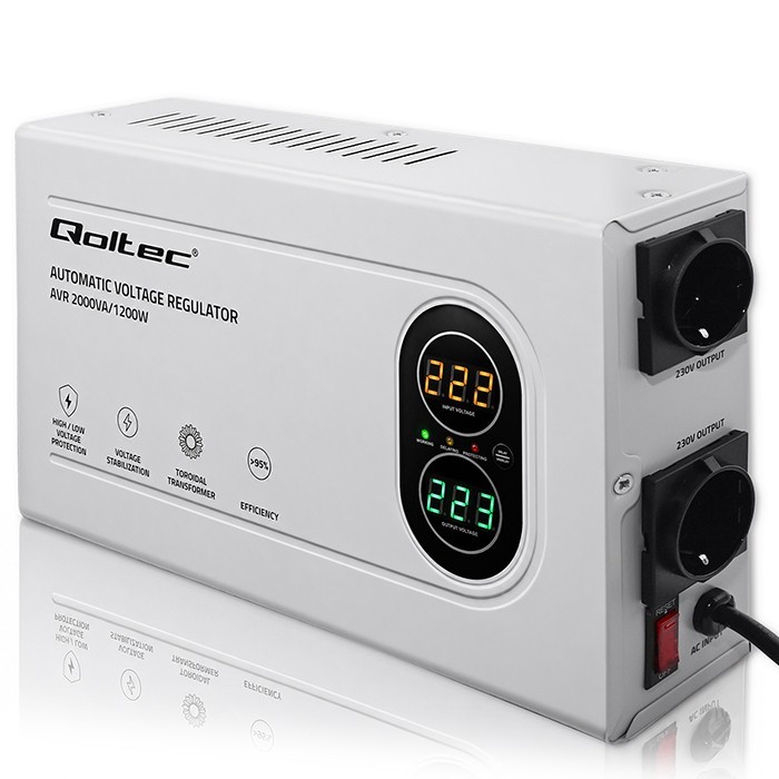 Qoltec Stabilizator napięcia AVR 2000VA | 1200W | Toroidalny transformator