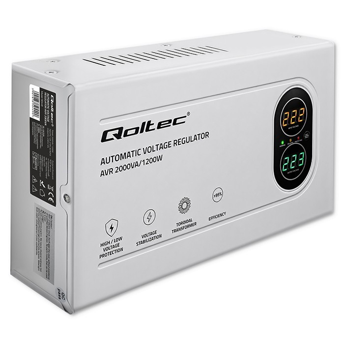 Qoltec Stabilizator napięcia AVR 2000VA | 1200W | Toroidalny transformator