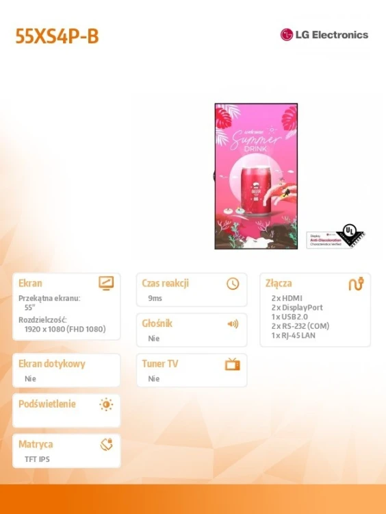 LG Electronics Monitor wielkoformatowy 55XS4P-B 4000cd/m2 24/7