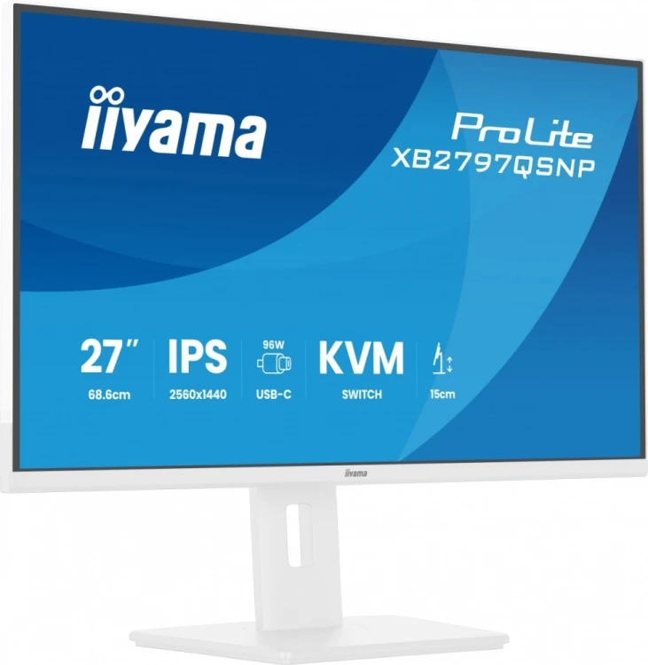 IIYAMA Monitor  27 cali XB2797QSNP-W1 IPS,QHD,USB-c Dock 96W,HDMI, 350cd,1ms, DP, DisplayPort x1 (Daisy Chain MST max. 2560 x1440), USB HUB x4, RJ45