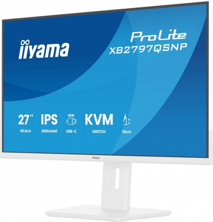 IIYAMA Monitor  27 cali XB2797QSNP-W1 IPS,QHD,USB-c Dock 96W,HDMI, 350cd,1ms, DP, DisplayPort x1 (Daisy Chain MST max. 2560 x1440), USB HUB x4, RJ45