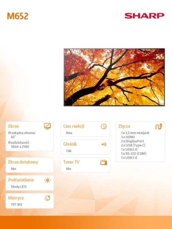 Sharp Monitor M652 65 cali 24/7 550cd/m2