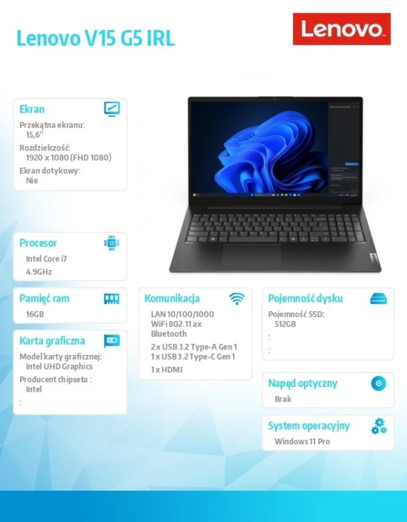 Lenovo Laptop V15 G5 83GW00MFPB W11Pro i7-13620H/16GB/512GB/INT/15.6 FHD/Business Black/3YR OS