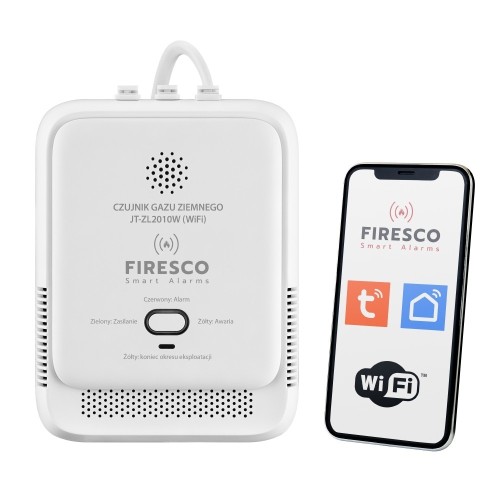Firesco Czujnik gazu ziemnego JT-ZL2010W z funkcją komunikacji  Tuya / Smart Life, czujnik gazu z wbudowanym modułem łącznosci WiFi,czujnik gazu ziemn