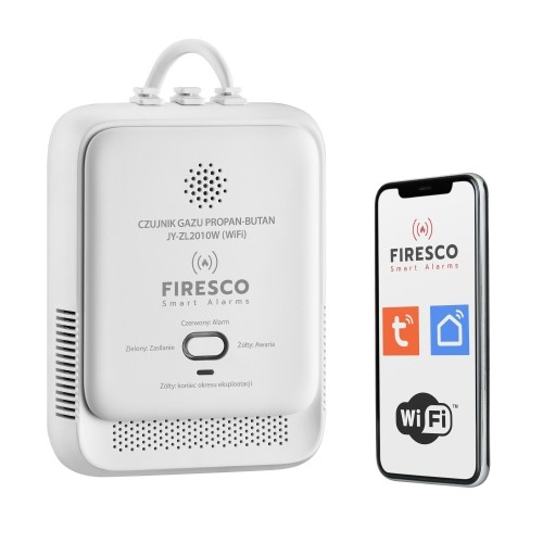 Firesco Czujnik gazu propanu, propan-butanu (LPG)Tuya/WiFi   JY-ZL2010W, czujnik gazu propanu, propan-butanu z funkcją komunikacji, domowy czujnik