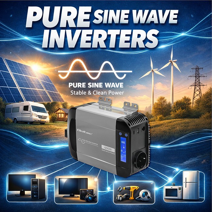 Qoltec Przetwornica napięcia Pure Sine Wave | 12V na 230V | 300/600W