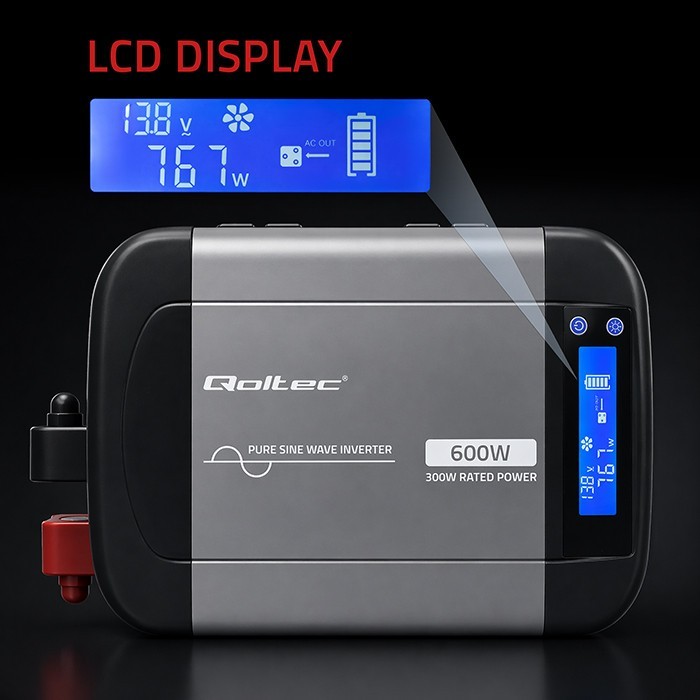 Qoltec Przetwornica napięcia Pure Sine Wave | 12V na 230V | 300/600W